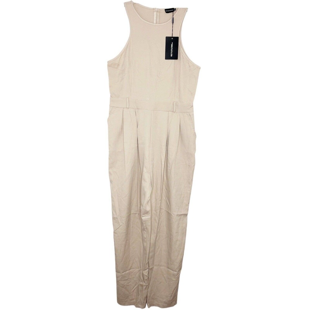 NWT! PRETTYLITTLETHING PLT Stone Racer Back Neck Crepe Jumpsuit Size 12